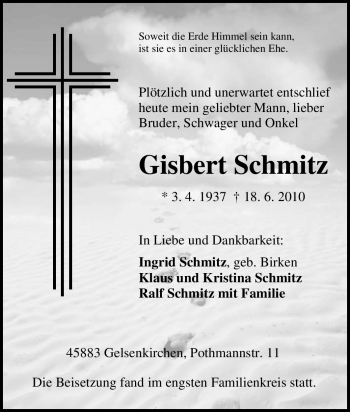 Traueranzeige von Gisbert Schmitz von Tageszeitung