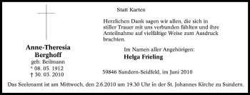 Traueranzeige von Anne-Theresia Berghoff von Tageszeitung