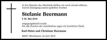 Traueranzeige von Stefanie Beermann von Tageszeitung