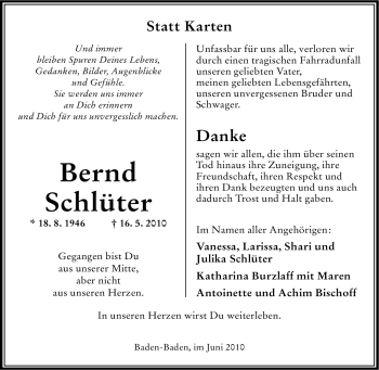 Traueranzeige von Bernd Schüter von Tageszeitung