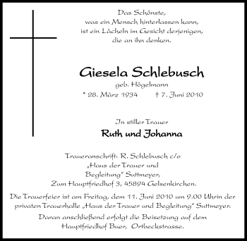 Traueranzeige von Giesela Schlebusch von Tageszeitung