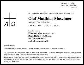 Traueranzeige von Olaf Matthias Moschner von Tageszeitung
