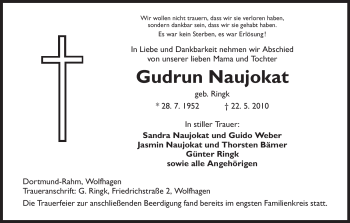 Traueranzeige von Gudrun Naujokat von Tageszeitung