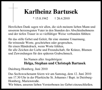 Traueranzeige von Karlheinz Bartusek von Tageszeitung