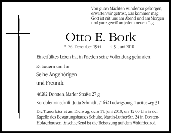 Traueranzeige von Otto E. Bork von Tageszeitung