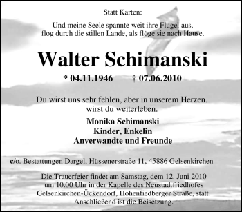 Traueranzeige von Walter Schimanski von Tageszeitung