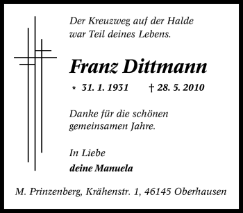Traueranzeige von Franz Dittmann von Tageszeitung