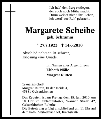 Traueranzeige von Margarete Scheibe von Tageszeitung