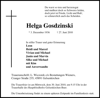 Traueranzeige von Helga Gosdzinski von Tageszeitung