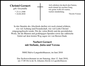 Traueranzeige von Christel Gernert von Tageszeitung