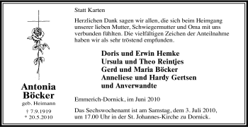 Traueranzeige von Antonia Böcker von Tageszeitung
