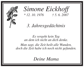 Traueranzeige von Simone Eickhoff von Tageszeitung