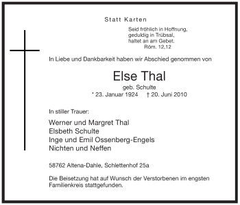 Traueranzeige von Else Thal von Tageszeitung