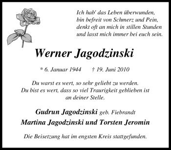 Traueranzeige von Werner Jagodzinski von Tageszeitung