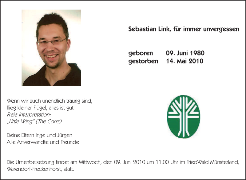  Traueranzeige für Sebastian Link vom 05.06.2010 aus Tageszeitung