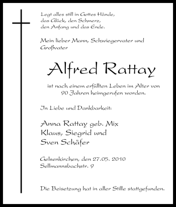Traueranzeige von Alfred Rattay von Tageszeitung