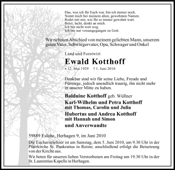Traueranzeige von Ewald Kotthoff von Tageszeitung