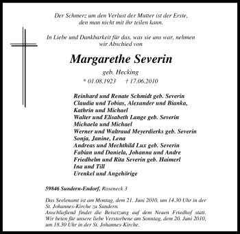 Traueranzeige von Margarethe Severin von Tageszeitung