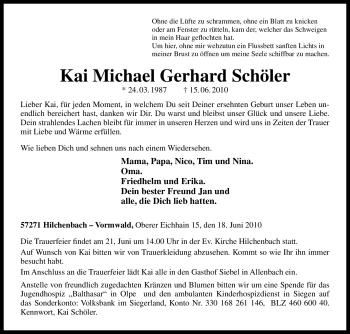 Traueranzeige von Kai Michael Gerhard Schöler von Tageszeitung
