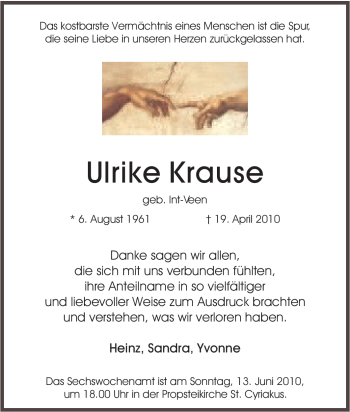 Traueranzeige von Ulrike Krause von Tageszeitung