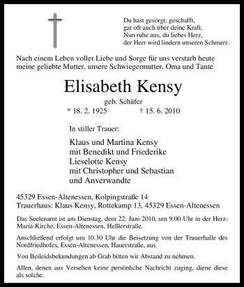 Traueranzeige von Elisabeth Kensy von Tageszeitung