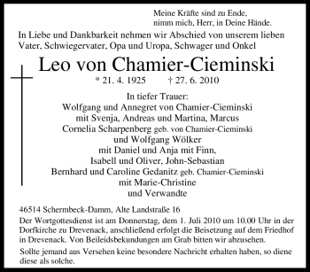 Traueranzeige von Leo von Chamier-Cieminski von Tageszeitung