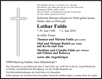 Traueranzeige von Lothar Fulde von Tageszeitung