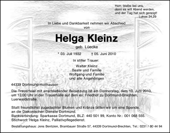 Traueranzeige von Helga Kleinz von Tageszeitung