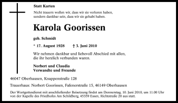 Traueranzeige von Karola Goorissen von Tageszeitung