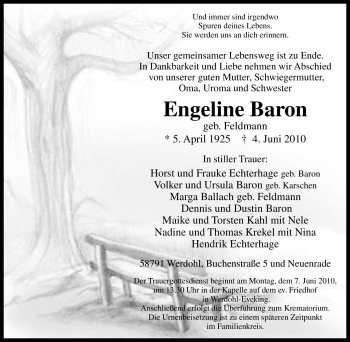 Traueranzeige von Engeline Baron von Tageszeitung