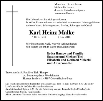 Traueranzeige von Karl Heinz Malke von Tageszeitung