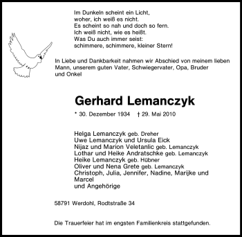 Traueranzeige von Gerhard Lemanczyk von Tageszeitung