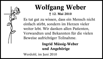 Traueranzeige von Wolfgang Weber von Tageszeitung