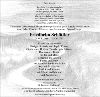 Traueranzeige von Friedhelm Schöttler von Tageszeitung