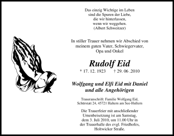 Traueranzeige von Rudolf Eid von Tageszeitung