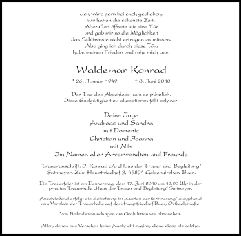 Traueranzeige von Waldemar Konrad von Tageszeitung