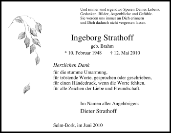 Traueranzeige von Ingeborg Strathoff von Tageszeitung