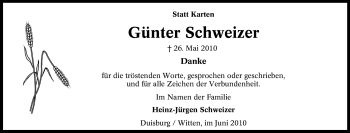 Traueranzeige von Günter Schweizer von Tageszeitung