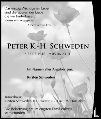 Traueranzeige von Peter K.-H. Schweden von Tageszeitung