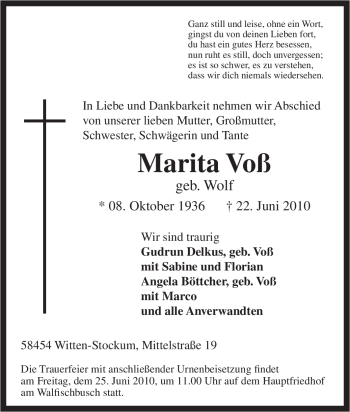 Traueranzeige von Marita Voß von Tageszeitung