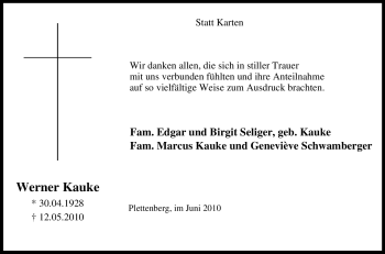 Traueranzeige von Werner Kauke von Tageszeitung