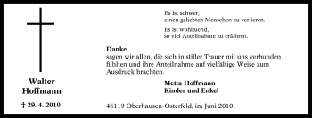 Traueranzeige von Walter Hoffmann von Tageszeitung