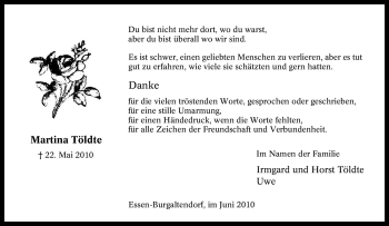 Traueranzeige von Martina Töldte von Tageszeitung