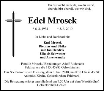 Traueranzeige von Edel Mrosek von Tageszeitung