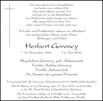 Traueranzeige von Herbert Goroncy von Tageszeitung