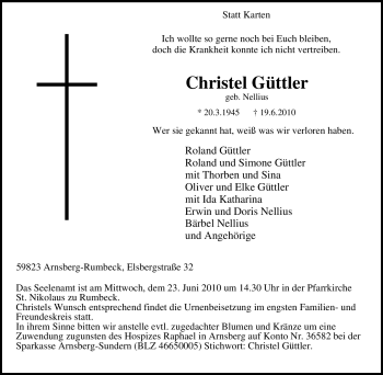 Traueranzeige von Christel Güttler von Tageszeitung