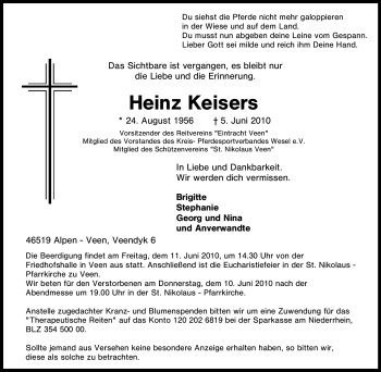 Traueranzeige von Heinz Keisers von Tageszeitung