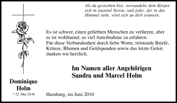 Traueranzeige von Dominique Holm von Tageszeitung