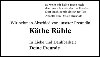 Traueranzeige von Käthe Rühle von Tageszeitung