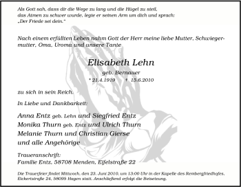 Traueranzeige von Elisabeth Lehn von Tageszeitung